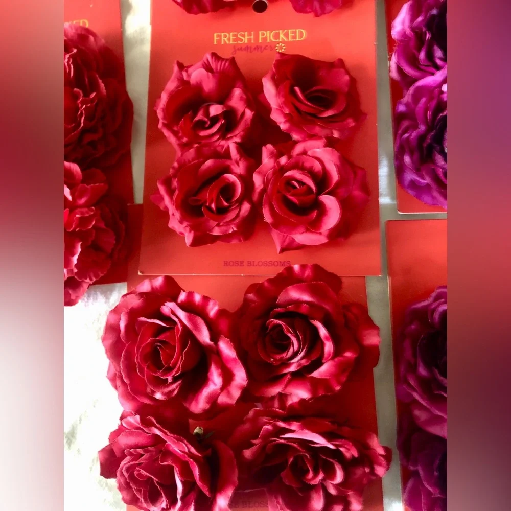 Fresh Picked Summer Jo-Anne’s stock, Red Purple Rose Blossoms Craft Weddings NWT